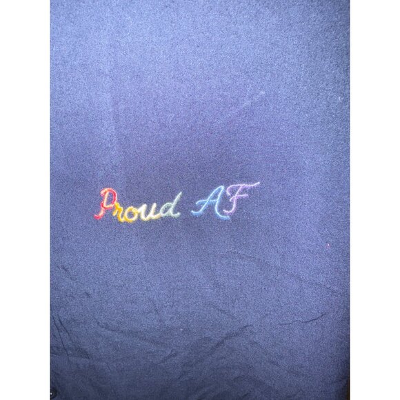 Abercrombie & Fitch XS Navy Pride Shirt With Rainbow "Proud AF" Embroidery & Bac - Picture 2 of 4